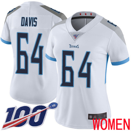 Tennessee Titans Limited White Women Nate Davis Road Jersey NFL Football 64 100th Season Vapor Untouchable